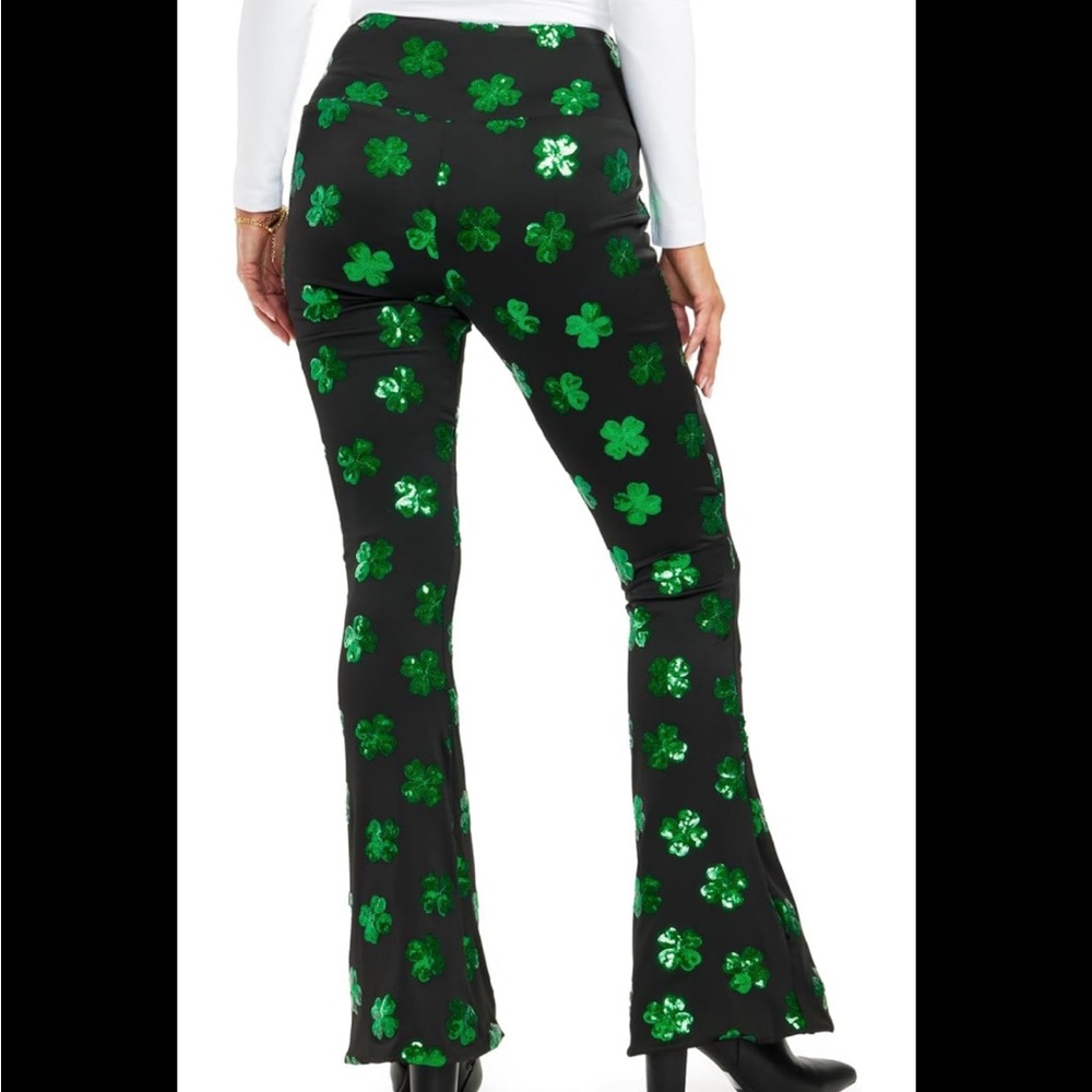 Shamrock St Paddy’s Sequin Black Flare Pants